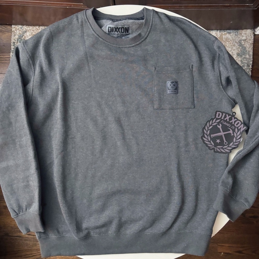 Dixxon Men’s Pocket Crewneck Fleece Sweatshirt Size Large New Gray